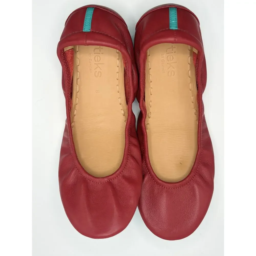 Tieks by Gavrieli Poppy Red Leather Ballet Flats Women's Size 8 Foldable Shoes